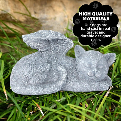 Cherish Your Feline Companion's Memory with The Angel Memorial Statue - Outdoor Garden Resin Sleeping Statue with Wings-Resin and Stone Memorial G...