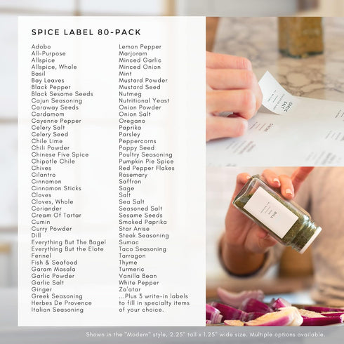 Modern White Spice Labels (no jars) by Paper & Pear - Oil Resistant Kitchen Pantry Labels - 2.25" by 1.25” Spice Labels Stickers - Durable Spice J...