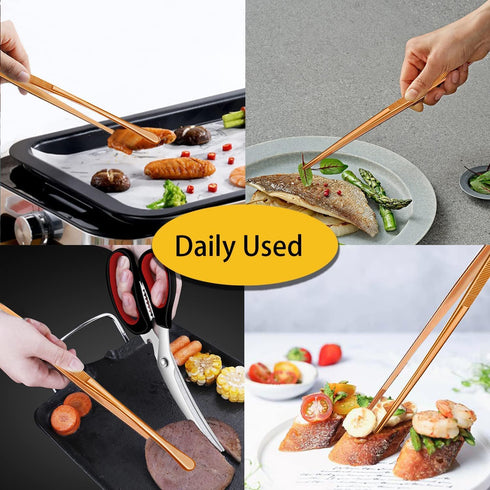 JETKONG 2 Pcs 12-Inch Kitchen Tweezers Cooking Tweezer Tongs Stainless Steel Long Food Tweezers (Rose Gold)...