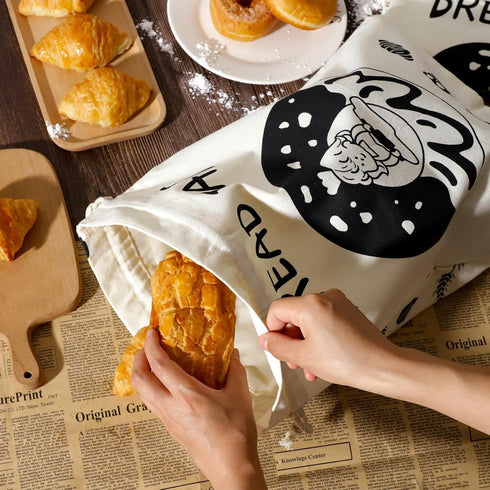 Bread Bags for Homemade Bread, 2PCS Linen Bread Bag with Plastic Lined, 13.7" x 19.6" Reusable Saver Bag For Sourdough & Homemade Bread Storage...