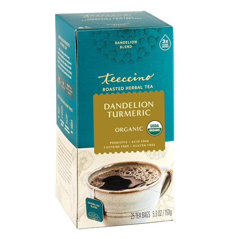 Teeccino Dandelion Turmeric Tea - Caffeine-Free, Organic, Roasted Herbal Tea with Prebiotics, 3x More Herbs than Regular Tea Bags, Gluten Free - 2...