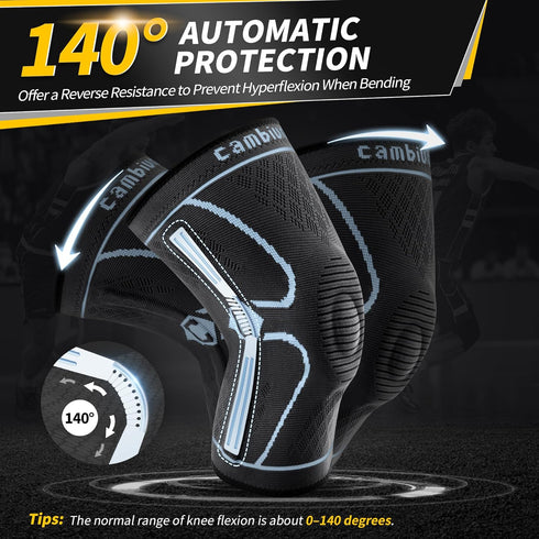 CAMBIVO Knee Brace for Men & Women, 2 Pack Knee Compression Sleeve for Knee Pain Relief, Knee Brace with Side Stabilizers & Patella Pad for Menisc...