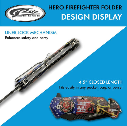 SZCO Supplies : 8”Firefighter Decal Liner Lock Assisted Open Tactical Rescue Professional Folding Knife, Red (300557-FF)...