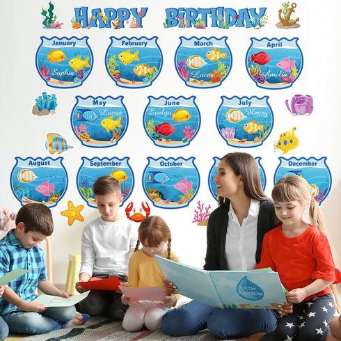 Birthday Bulletin Board Set for Classroom Under The Sea Spring Bug Bee Theme Happy Birthday Bulletin Board Decoration Months Ocean Honeycomb Cutou...
