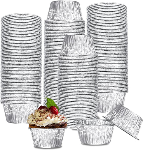Aluminum Foil Baking Cups, 200 Pack Disposable 3 Oz Ramekins Aluminum Cupcake Muffin Liners Silver Foil Baking Cups for Egg Tart, Baking, Cupcake,...