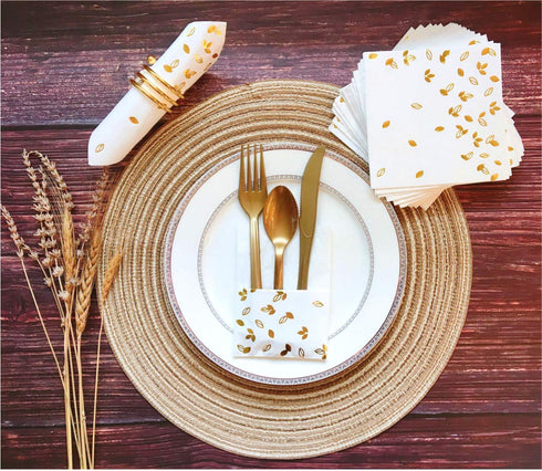 100 PK Gold Napkins - 4 Assorted Designs - 3-Ply Cocktail Napkins Folded 5 x 5 Inches Bar Napkins Disposable Party Napkins Paper Napkins Dinner fo...