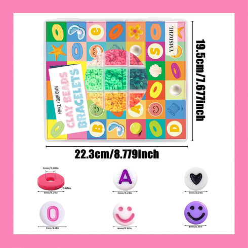 YMSDZHL 6000+PCS Clay Beads Bracelet Making Kit,24 Color DIY Flat Preppy Beads for Friendship Jewelry Making,Polymer Heishi Beads with Charms Gift...