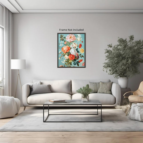 Posterizer 1 pcs-bright bouquet of flowers with baby blue background-Floral & Botanical Art-Abstract & Modern Art-Decor for Home & Office- UNFRAME...