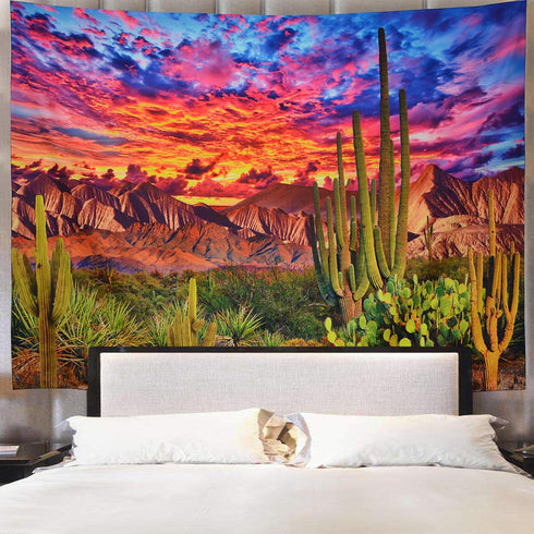 Generleo Mountain Desert Cactus Tapestry Sunset Clouds Tapestries Psychedelic Tropical Plants Wall Tapestries Nature Scenery Tapestry Wall Hanging...