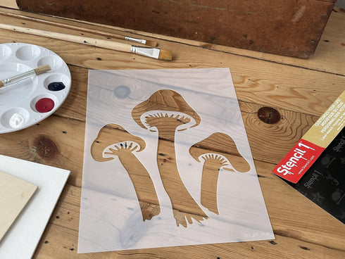 Stencil1 Mushroom Stencil, Flower Mushrooms, Garden Stencils 8.5 x 11 inches for Painting, Wall Art, DIY at Home and Used for Decor, On Fabric, Gl...