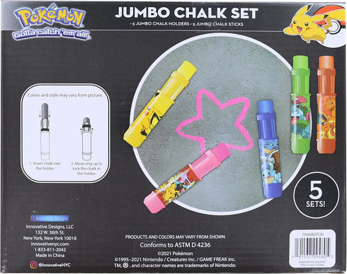 Pokemon Kids Outdoor Sidewalk Chalk Jumbo Chalks Set with Holders...
