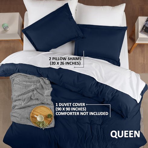 Utopia Bedding Duvet Cover Queen Size - 3 Piece with Zipper Closure - 1 Comforter Cover 90X90 Inches & 2 Pillow Shams 20X26 Inches (Navy) Comforte...