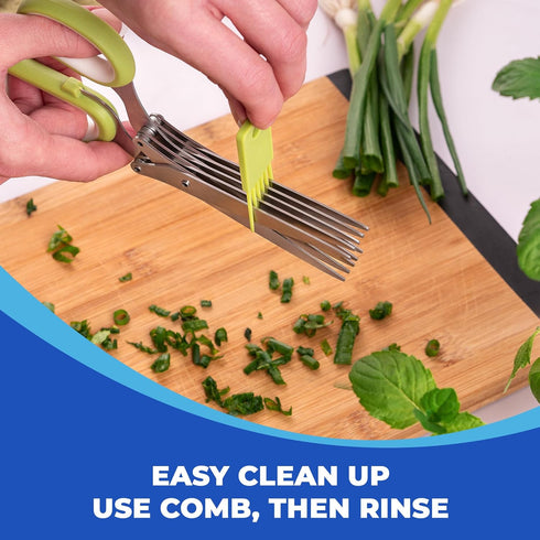 Jenaluca Herb Scissors with 5 Blades and Safety Cover - Cut, Chop & Mince Fresh Herbs & Leafy Greens - Stainless Steel Kitchen Shears with Cleanin...