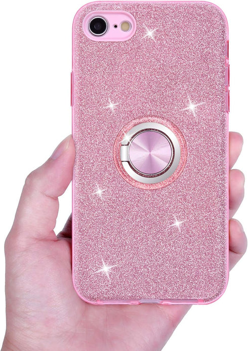 Wisdompro Case for iPhone SE 2022/2020, for iPhone 8, for iPhone 7, Cute Glitter Bling Sparkly Case with Ring Stand, Women Girls Protective Phone ...