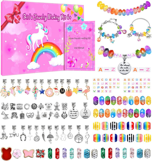 Girls Charm Bracelet Making Kit - 166 Pcs Unicorn Charms Bracelets Kits Kids Jewelry Supplies Make Set DIY Art Craft Set Creative Toys Birthday Gi...