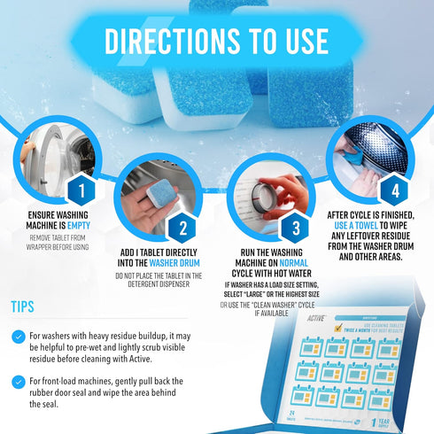 Washing Machine Cleaner Descaler 24 Pack - Deep Cleaning Tablets For HE Front Loader & Top Load Washer, Septic Safe Eco-Friendly Deodorizer, Clean...