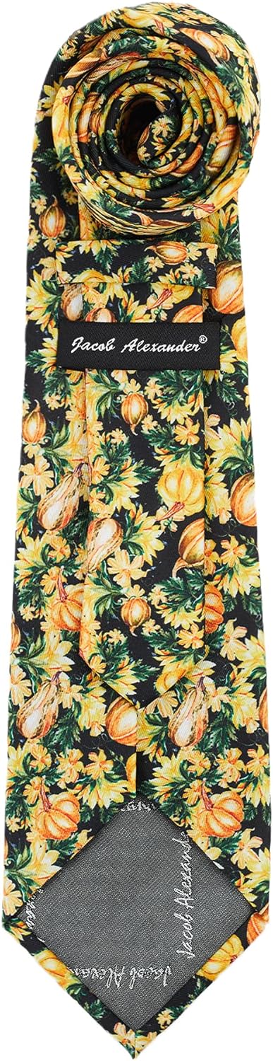 Jacob Alexander Men's Squash Pumpkin Fall Vegetable Plants Happy Thanksgiving Regular Neck Tie - Yellow Black...