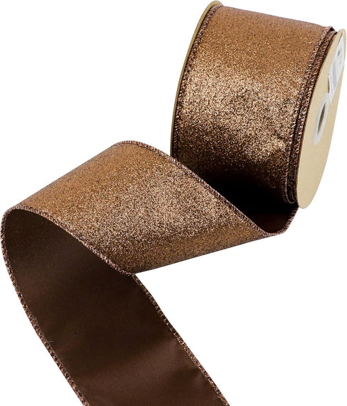 HUIHUANG Copper Christmas Ribbon 2-1/2" Sparkle Metallic Glitter Wired Ribbon for Tree, Bows Making, Wreath Supplies, Gift Wrapping, Garland, Home...
