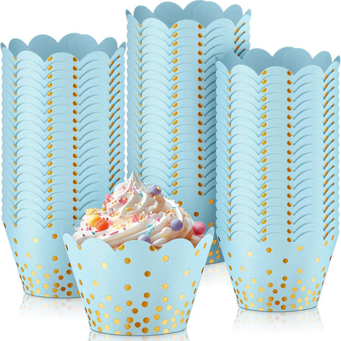Zhehao 60 Pcs Gold Polka Dots Cupcake Wrappers Adjustable Cupcake Liners Paper Baking Cups Disposable Muffin Liners Cupcake Holders for Birthday B...
