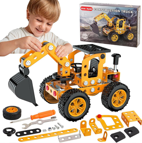 Erector Sets Metal Assembly Toys Model Excavator Kits STEM Projects Model Car Kits to Build Jixin Xyzhi Birthday Gifts for Kids 8-16 Yellow...
