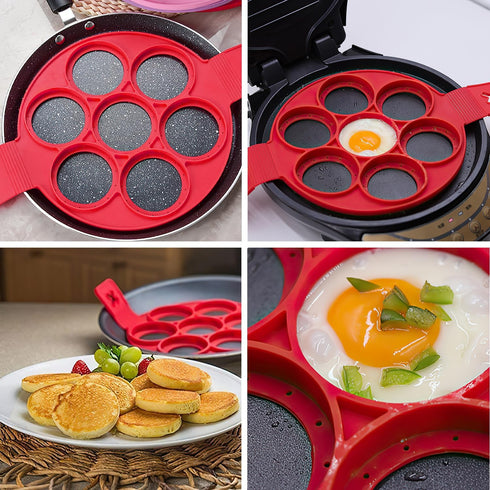 Flip Cooker Pancakes Mold?Flip N Cook Silicone Pancake Mold?Flip and Cook Pancake Maker?Silicone Pancake Molds Fried Egg Mold Reusable(2 pcs+1 bru...