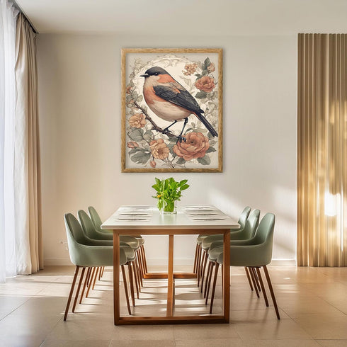 Posterizer 1 pcs- beautiful black and white bird with wild red flowers-Art for Animal Lovers-Floral Botanical Art-Gift for Men Women Teens-Living ...