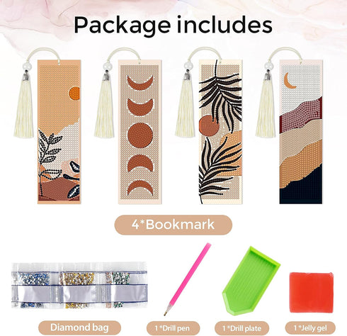 4 Pieces Boho Diamond Art Bookmarks 5d Bookmark Boho Beaded Bookmark Leather Tassel Bookmark for DIY Making Beginner Kids Adults Arts Craft Suppli...