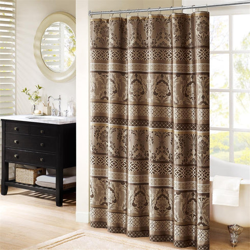 Madison Park Bellagio Taupe Shower Curtain, Transitional Shower Curtains for Bathroom, 72 X 72, Beige...