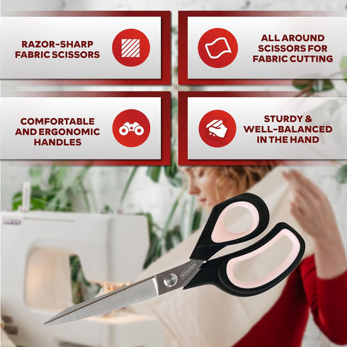 XFasten Sewing Scissors for Fabric Cutting Pink 9.5 Inch Professional Fabric Scissors Sewing | Heavy duty and Large...