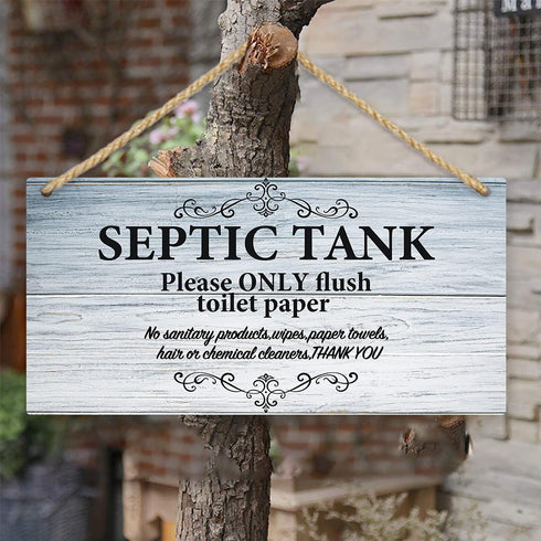 TOARTI Bathroom Quote Wood Sign-12.5x25cm,Toilet Rule Wooden Plaque Hanging Wall Art, Septic Tank Toilet Notes Hanging Bathroom Restroom Door Deco...