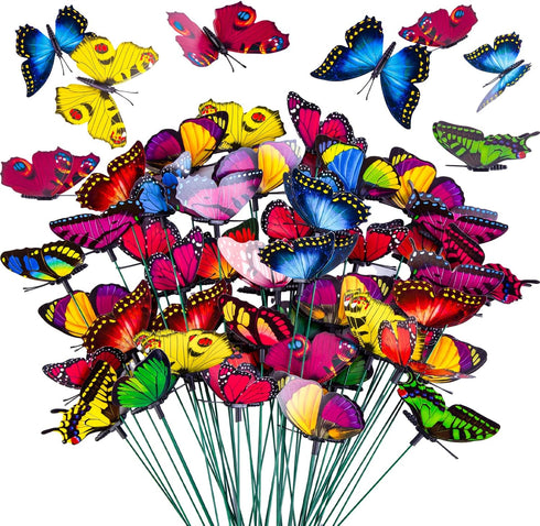 VGOODALL 50PCS Butterfly Garden Decorations, 11.5 inch Butterfly Stakes Ornaments Artificial Waterproof Butterflies for Flower Bouquet Outdoor Ind...