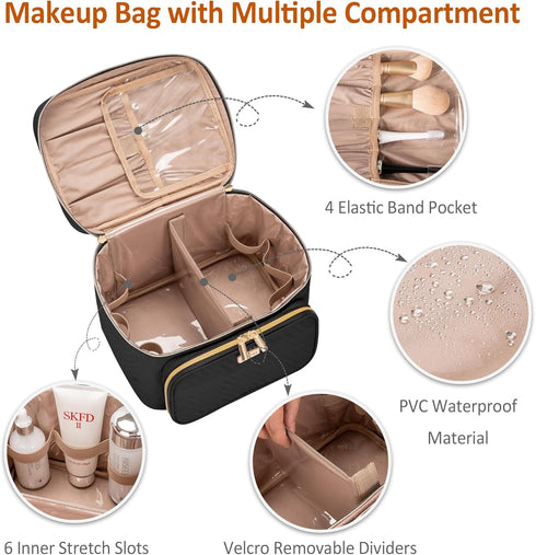 Travel Cosmetic Organizer Bag - Large Makeup Case with Jewelry Storage, Waterproof Toiletry Box for Cosmetics, Brushes, and Tools, Black...