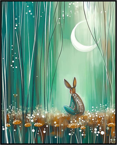 Posterizer 1 pcs-whimsical surreal forest scene with little bunny in moonlight 3-Fantasy & Fiction Art-Art for Animal Lovers-Gift for Daughter, So...