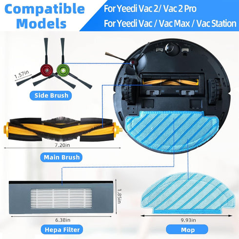 Spare Accessories for Yeedi Vac/Vac Station/Vac Max/Vac 2 Pro Robotic Vacuum Cleaner Replacement Parts Kit, Main Roller Brush Side Brush Hepa Filt...