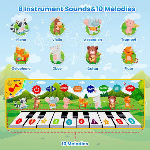 Kids Musical Piano Mats, Dance Mat Gifts Toys for 1 2 3 4 5 6 Year Old Girls Boys Kids Playmat for Toddlers Baby Musical Mats Instruments Educatio...