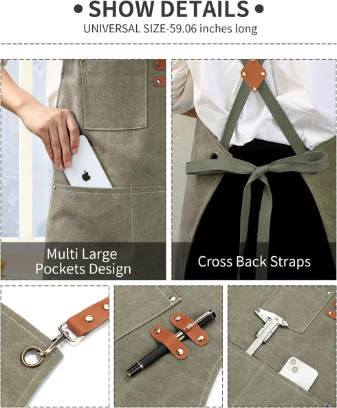 Aprons for Men Women with Large Pockets, Cotton Canvas Cross Back Apron with Adjustable Straps,Kitchen Cooking Baking Bib Work Apron...