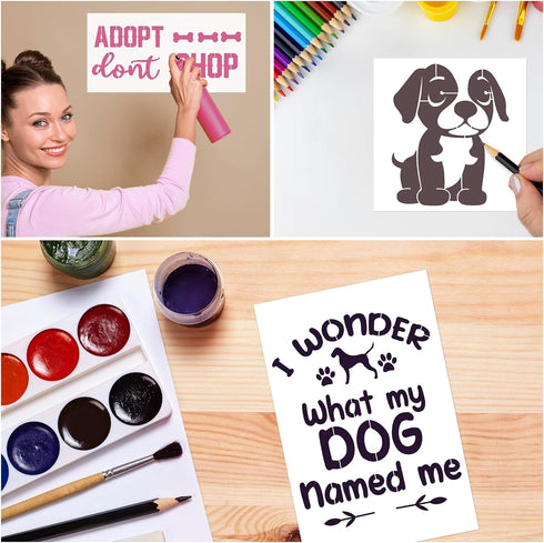 Love Dog Stencils for Painting, 18 Pack Reusable Dog Paw Trail Stencils Drawing Template for Painting on Wood Home Furniture Decor, Dog Painting S...