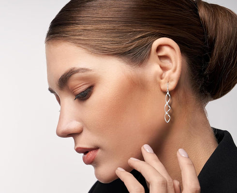 AeraVida Classy Twisting Infinity Marquise Loops .925 Sterling Silver Linear Drop Dangle Earrings | Elegant Silver Earrings for Women | Sterling S...