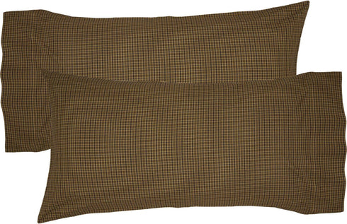 VHC Brands Tea Cabin Green Plaid King Pillow Case Set of 2 21x40 Country Rustic Bedding Accessory, Moss Green...