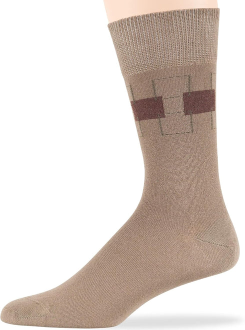 7Bigstars Men's Cotton Dress Crew Socks -6 pack-Argyle Stripes Dots-Large-Brown Blue Black Grey Beige Green...