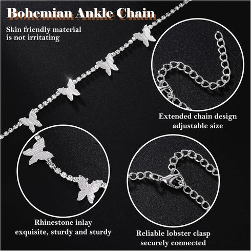 DoreenBow Dainty Layered Anklet Butterfly Initial Heart Evil Eye Ankle Bracelets for Women Rhinestone Simple Chain Anklet Gold Foot Anklet Summer ...