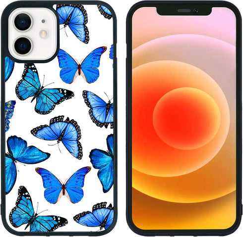 FANXI Blue Butterfly Cell Phone Case Compatible with iPhone 12/12 Pro 6.1 Inch - Shockproof Protective Cute Cool Butterflies Phone case for Women ...