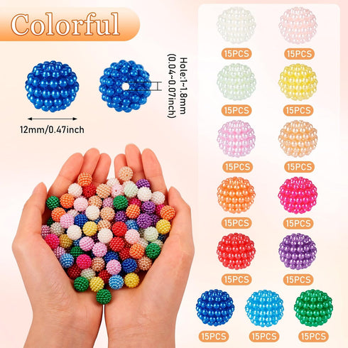 Beadthoven 195Pcs 12mm Mermaid Beads Plastic Red Bayberry Beads Mixed Color Round Chunky Bubblegum Beads Bulk Loose Spacer Beads Bubble Beads for ...