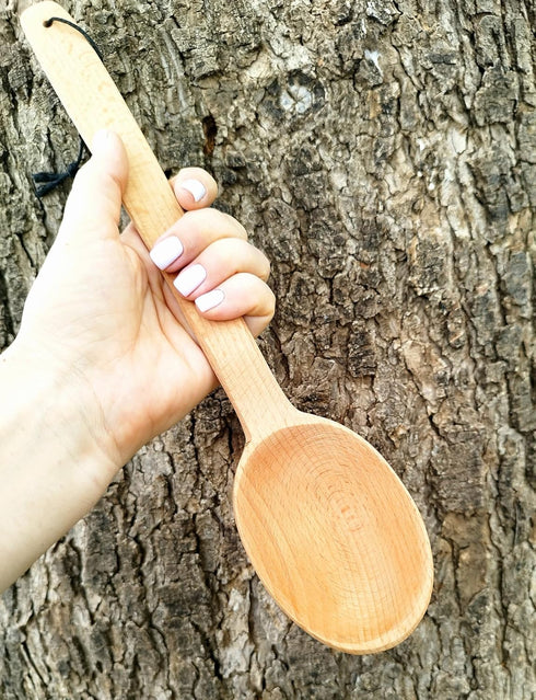 14-inch Large Wooden Spoon, Heavy Duty Big Non-Stick Cooking Spoon with a Scoop and a Strong Long Handle for Stirring, Mixing, Canning in Big Pots...