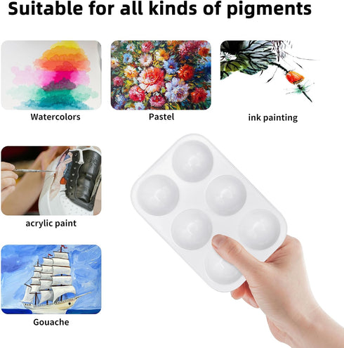 24 PCS White Plastic Paint Tray Palettes, 6 Well Rectangular Watercolor Oil Palette, Paint Trays for Kids, Adult, Student Artist Craft Palettes,Pa...