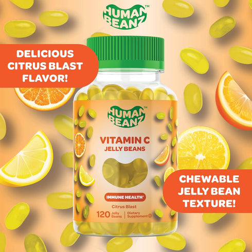 Vitamin C Jelly Bean Gummies for Adults, Immune Support Dietary Supplements, Vegetarian, 120 Citrus Blast Jelly Beans, Kosher...