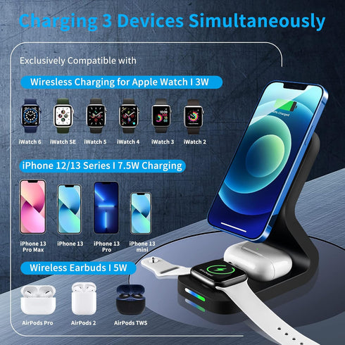 3 in 1 Magnetic Wireless Charger,15W Fast Mag-Safe Charging Station Stand for iPhone 13/13 Pro/13 Pro Max/13 Mini,12/12 Pro/12 Mini/11/X/XR, iWatc...
