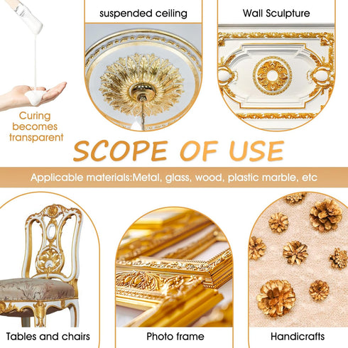 Gold Leaf Adhesive Set 200ml Gold Plating Kit Protective Varnish 100 pcs Gilding Adhesive Set Gold Leaf Sheets, 2 Brushes, Water Based Leaf Glue f...
