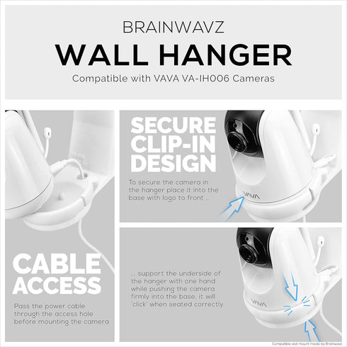 BRAINWAVZ Adheasive Wall Mount for VAVA Baby Monitor Camera (VA-IH006) Shelf - No Screws, Easy to Install, No Mess, Strong Mount Holder, White...