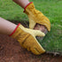OZERO Leather Work Gloves Flex Grip Tough Cowhide Gardening Glove for Wood Cutting/Construction/Driving/Garden for Men and Women 1 Pair (Gold,Larg...